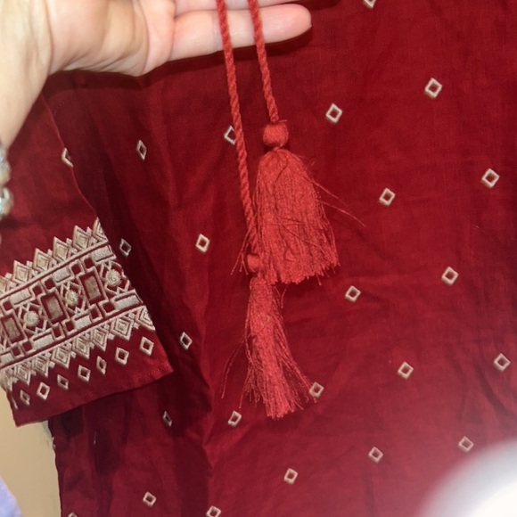 Garnet Hill burgundy sheath dress, embroidered with pockets 100% linen, NWT SZ8 - Picture 4 of 10